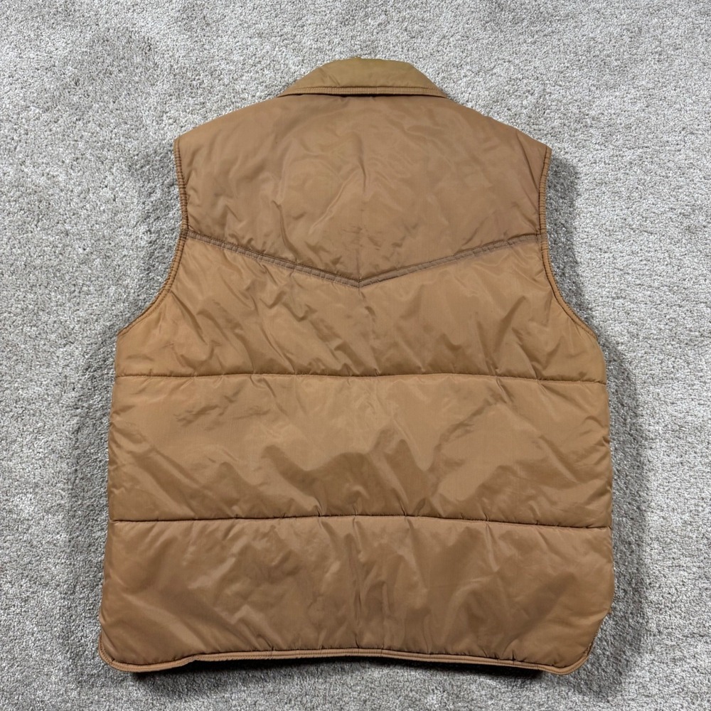 Vintage Wrangler Mens Puffer Vest Tan Brown Western Quilted Snap Front Large - Picture 2 of 9